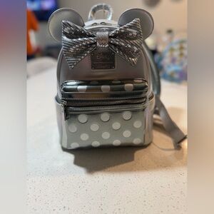 Loungefly Metallic Silver 100th Anniversary Polka Dot Backpack